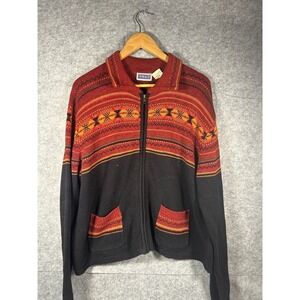 Geometric Southwestern Zip Up Cardigan Sweater Women XL